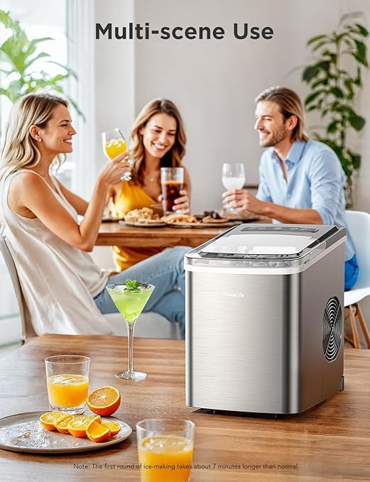 GoveeLife Smart Countertop Ice Makers, Portable Ice Maker Machine with Self-Cleaning, 6 Mins 9 Bullet Ice, 26lbs/24Hrs, Voice Remote for Home Kitchen Party Camping, with Ice Scoop Stainless Silver