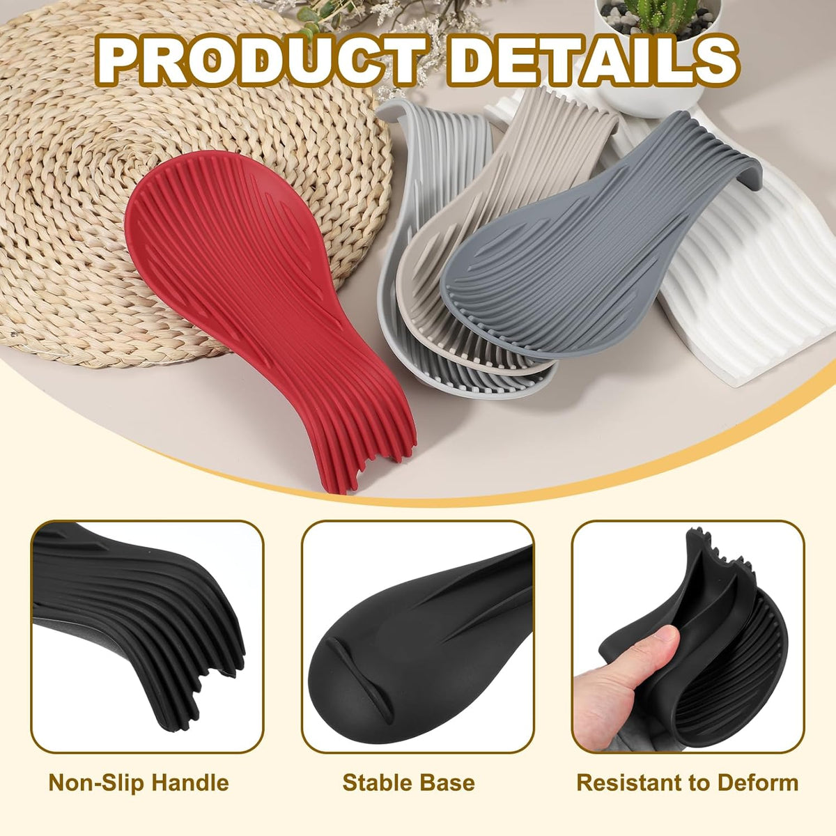 uxcell 1 Set Silicone Spoon Rest for Stove Top, Silicone Spoon Holder for Cooking Spatula, Ladle, Brush Black/Pink