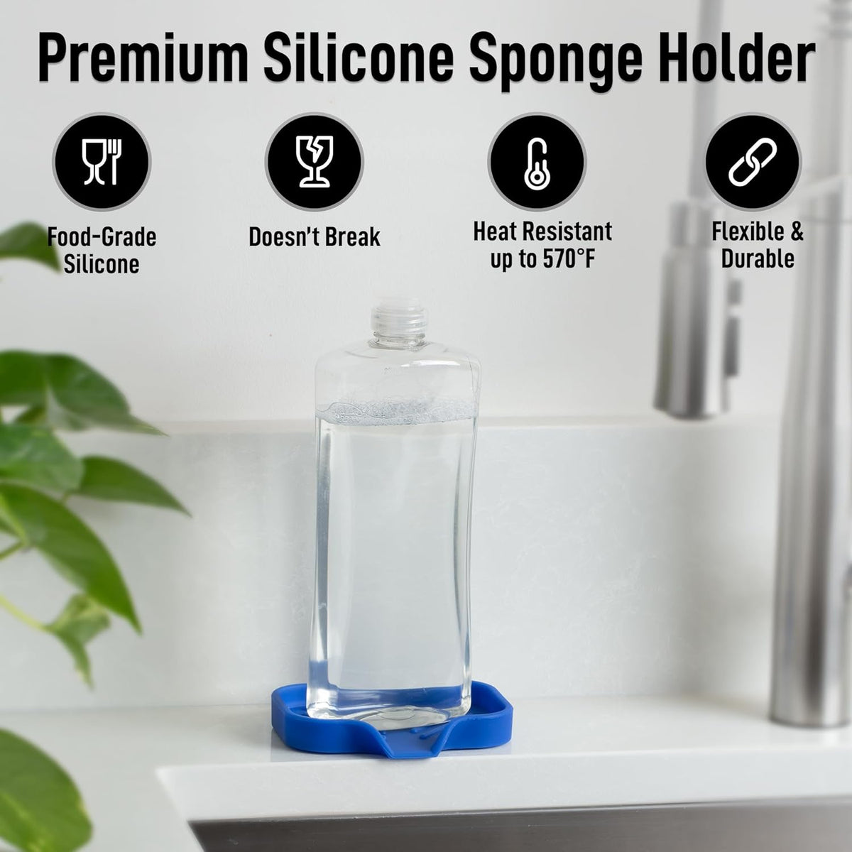 Zulay Kitchen Small Silicone Sponge Holder (4.9x3.3”) – Space-Saving Sink Organizer Tray for Sponge, Soap, Brush & More – Compact Non-Slip Dish for Kitchen & Bathroom (Turkish Sea)
