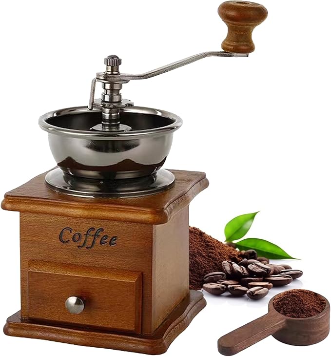 Manual Espresso Coffee Bean Grinder - Vintage Crude Wood Style Coffee Grinders Ceramic Grinding Core Hand Coffee Grinder Portable Coffe Grinder With Coffee Spoon