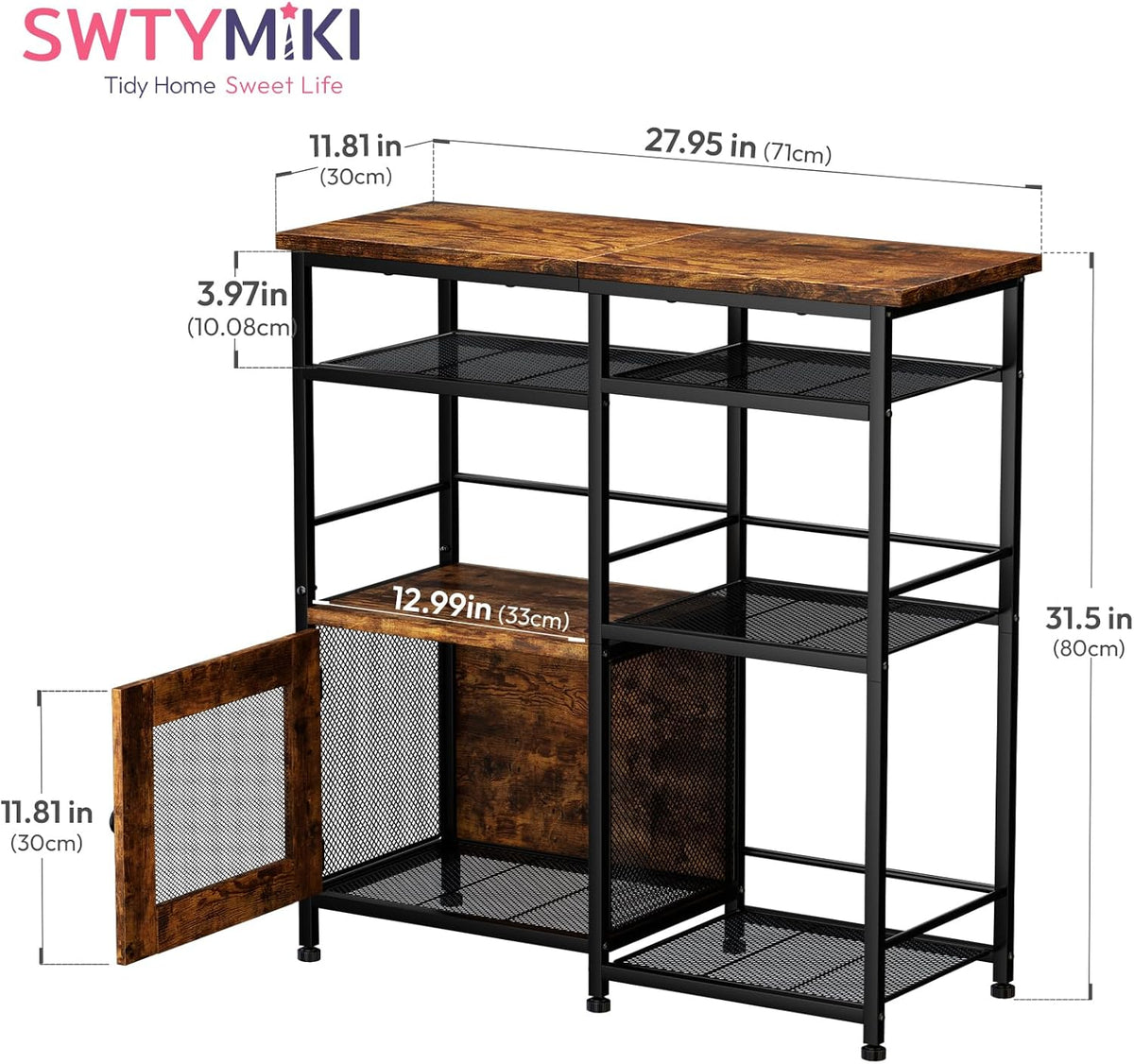 SWTYMIKI Coffee Bar Cabinet Station - Farmhouse Small Coffee Stand Station with Doors, Rustic Storage Organizer for Kitchen, Buffet Sideboard Cabinet Table for Home, Office, Corner, Bar, Espresso
