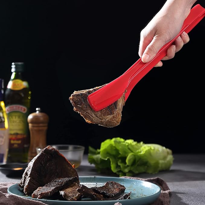 Mu&Ti Silicone Kitchen Tongs 11 Inch Spatula Silicone Toast Tongs Salad Tongs for Cooking Salad BBQ Serving Toast Grilling Locking Frying Baking Steak(Red)