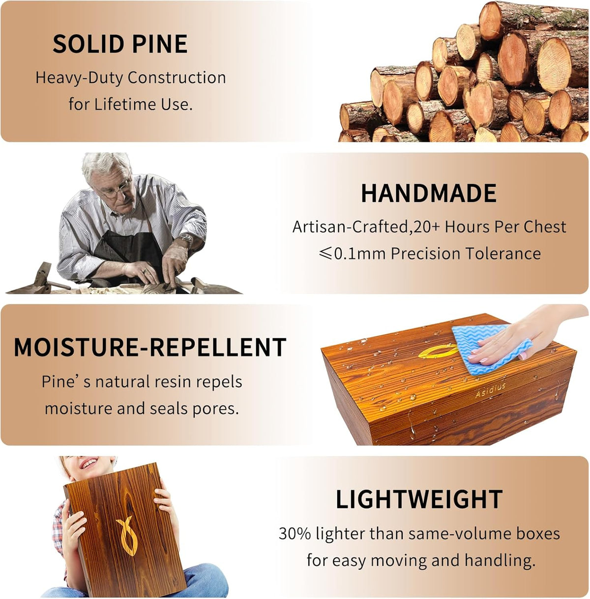 Hand-Carved Acacia Wooden Tea Box Organizer Storage Box, 8 Compartments Multi-Use Tea Bag Holder, Large Capacity for 80+ Tea Bag Storage, with Exquisite Patterns Tea Organizers and Storage