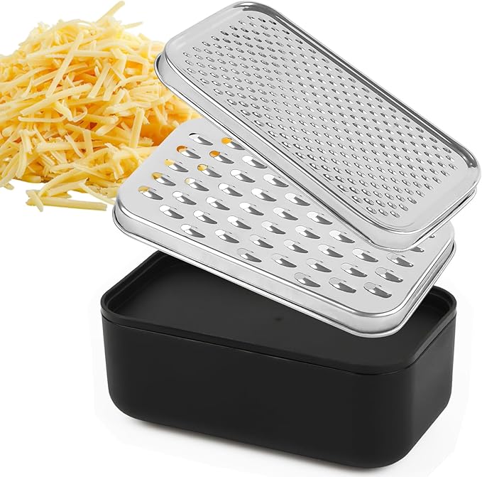 Cheese Grater Citrus Lemon Zester with Food Storage Container & Lid - Perfect For Hard Parmesan Or Soft Cheddar Cheeses, Ginger, Vegetables, Butter, Chocolate & Nutmeg, Black