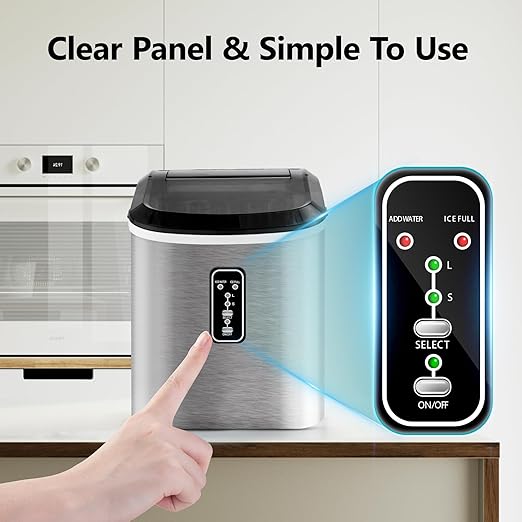 EUHOMY Smart Ice Makers Countertop -26lbs in 24 Hours, 9 Cubes Ready in 8Mins, Self-Cleaning Countertop Ice Maker, Portable Ice Maker with Ice Scoop and Basket, Perfect for Home/Kitchen/Office(Sliver