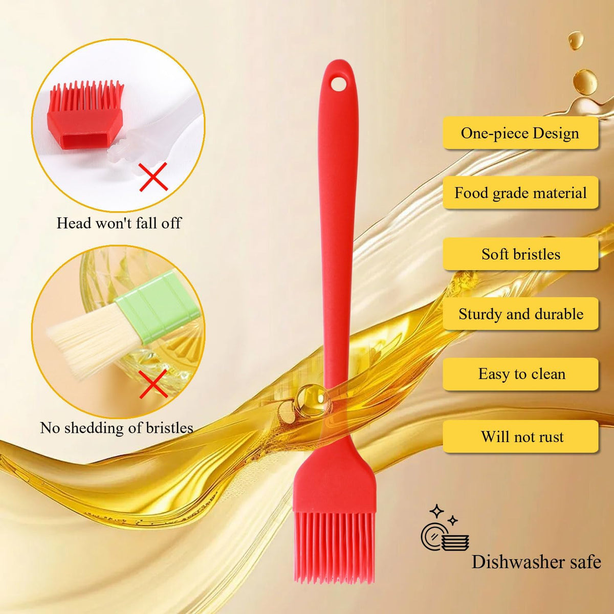 Silicone Basting Pastry Brush, Limso 3 PCS Heat Resistant Food Brush, Food Brush Suitable for BBQ Grill and Baking, Dishwasher Safe (3 Colors)