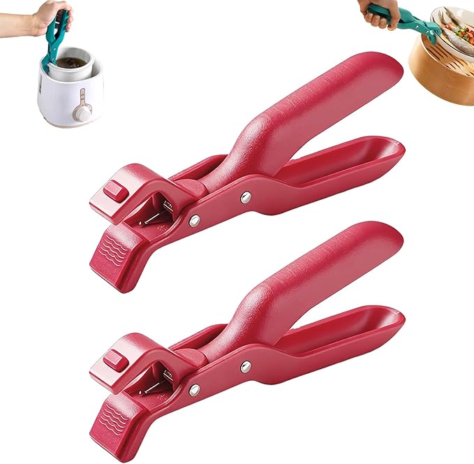 Hot Plate Grippers, Hot Plate Gripper Lifters Tongs, Multi-function Anti-Scald Bowl Clip, Silicone Non-slip Hot Dish Plate Holder, Kitchen Utensil for Bowls,Pans,Dishes (Red-2pcs)