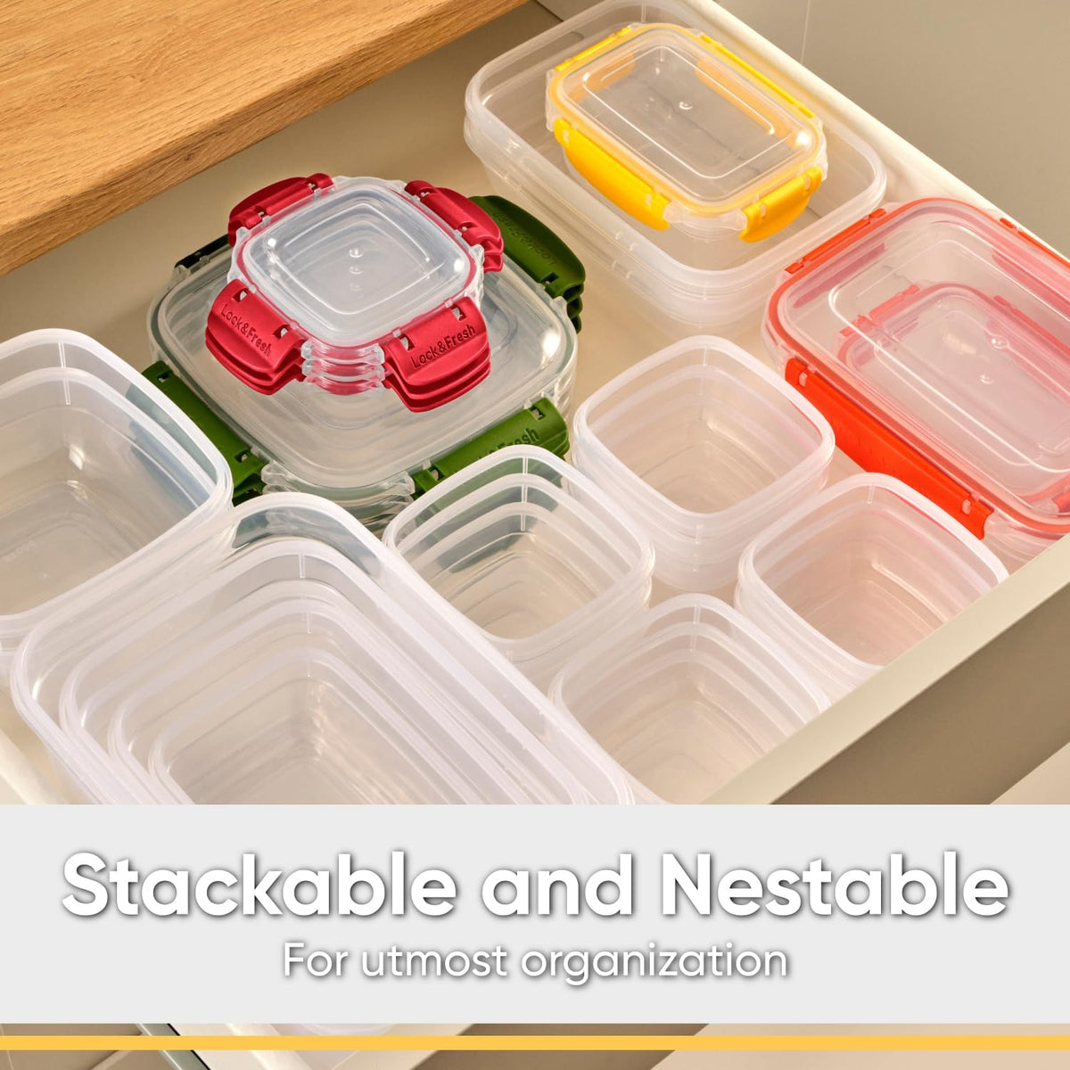 Superio Plastic Food Storage Containers with Airtight Lids, 4 Pack- 80 Oz, BPA Free, Leakproof, Stackable, Microwave, Dishwasher, Freezer Safe, Red