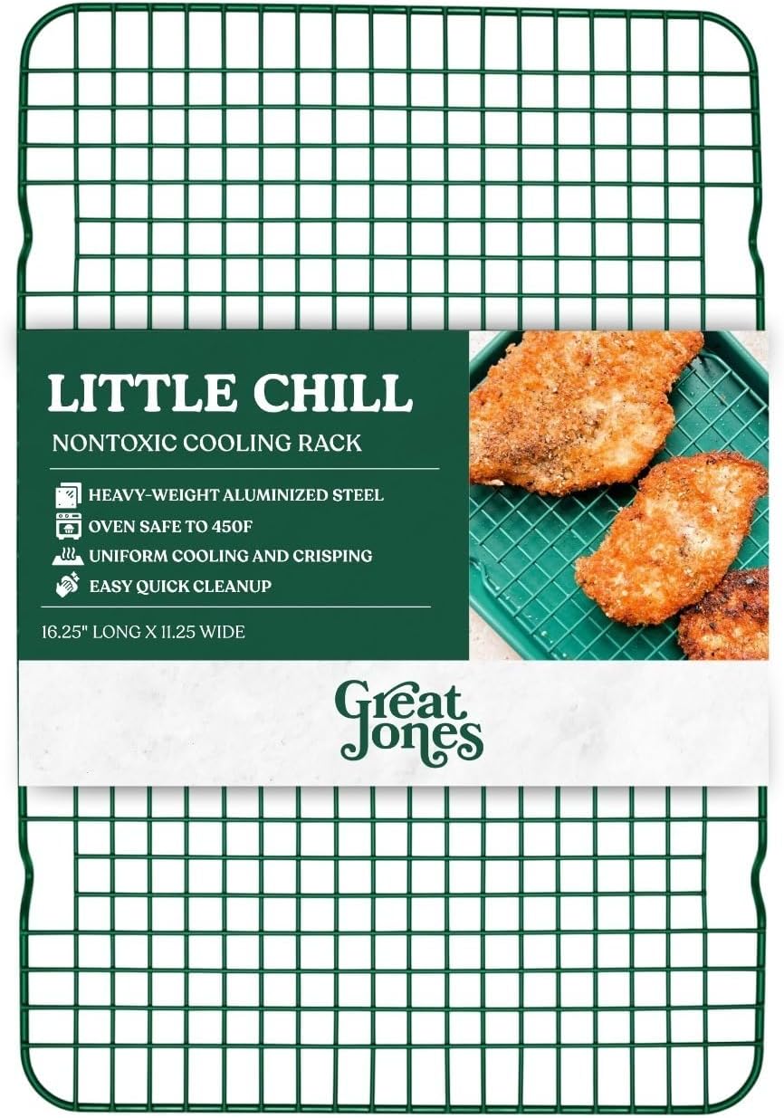 Great Jones Little Chill Wire Cooling Rack (Broccoli) | Nonstick Baking Rack, Heavy-Duty Aluminized Steel | Fits Quarter-Sheet Pans for Cooking and Baking | Oven-Safe 450°F, Dishwasher-Friendly