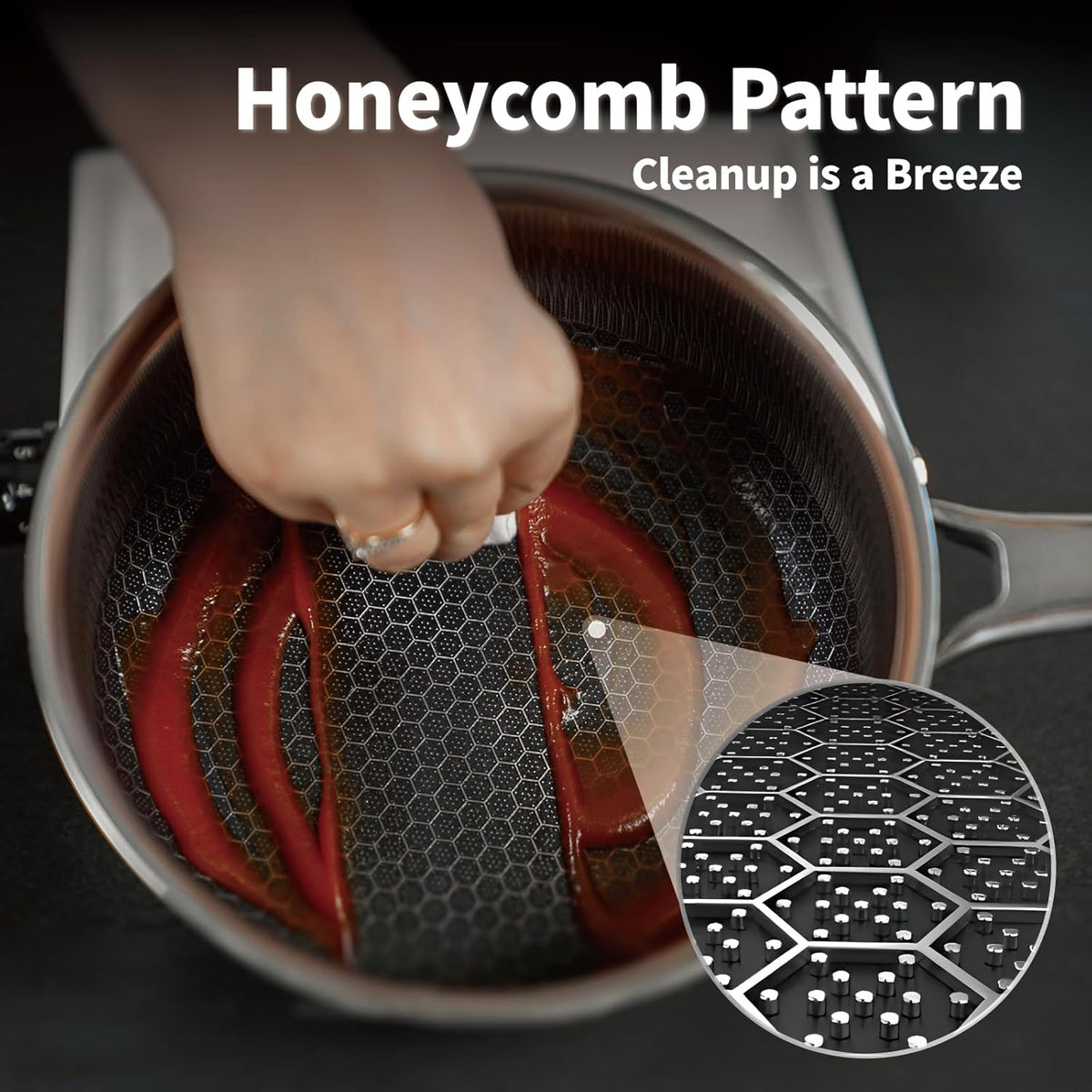 Hybrid Nonstick 1.5 QT Saucepan with Lid, Stainless Steel Honeycomb Pot with Two Pour Spouts,Compatible with All Cooktops,Dishwasher and Oven Safe