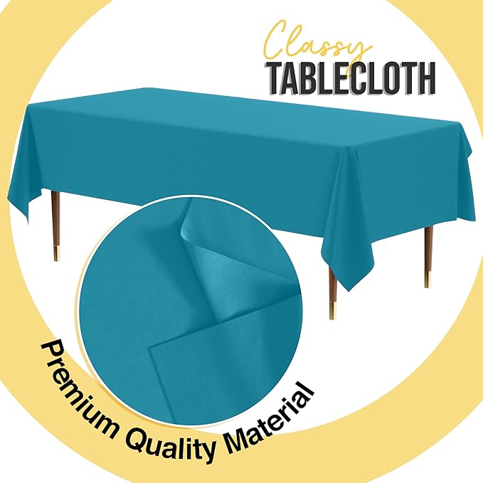 Exquisite 66% Thicker Premium Plastic Table Cloth Rectangle Table Cover 0.5 Mil 6 Pack Turquoise Table Cloth 54 Inch x 108 Inch Disposable Tablecloth Won't Tear Easily Like Cheap Thin Brands