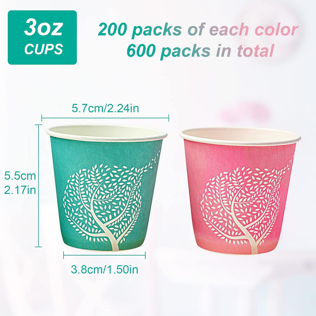 LITOPAK 600 Pack 3 oz Disposable Bathroom Cups, Colorful Small Disposable Paper Cups for Parties, Picnics, Barbecues, Travel and Events