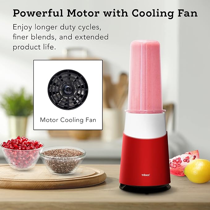 Tribest Personal Blender II, Small Portable Blender for Shakes & Smoothies with BPA-Free Cups, Red