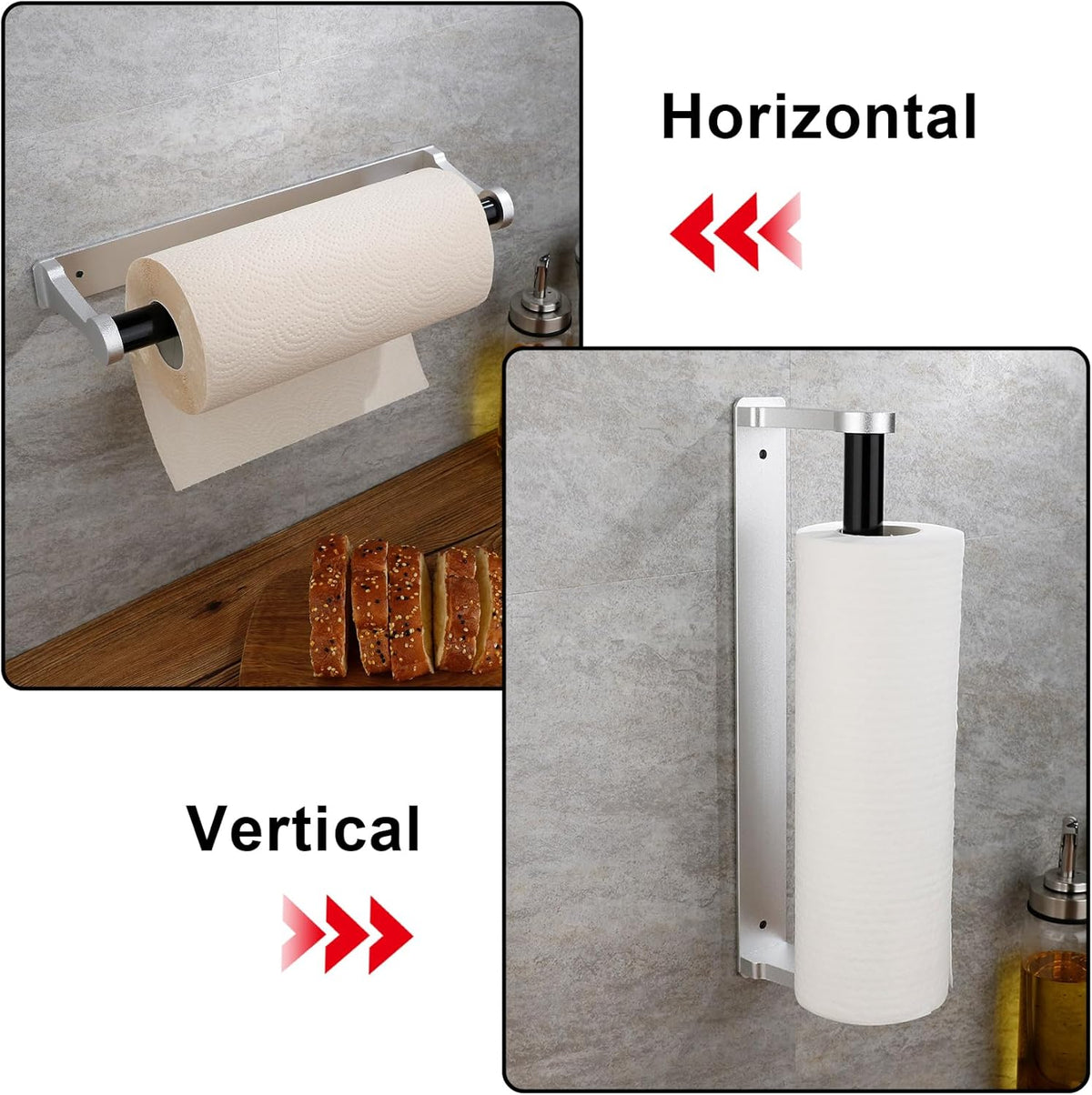 MONEER Paper Towel Holder Under Cabinet, Paper Towel Holder, Aluminum Alloy Kitchen Towel Holders, Self Adhesive Kitchen Roll Holder for Kitchen, Bathroom, Living Room (Silver)