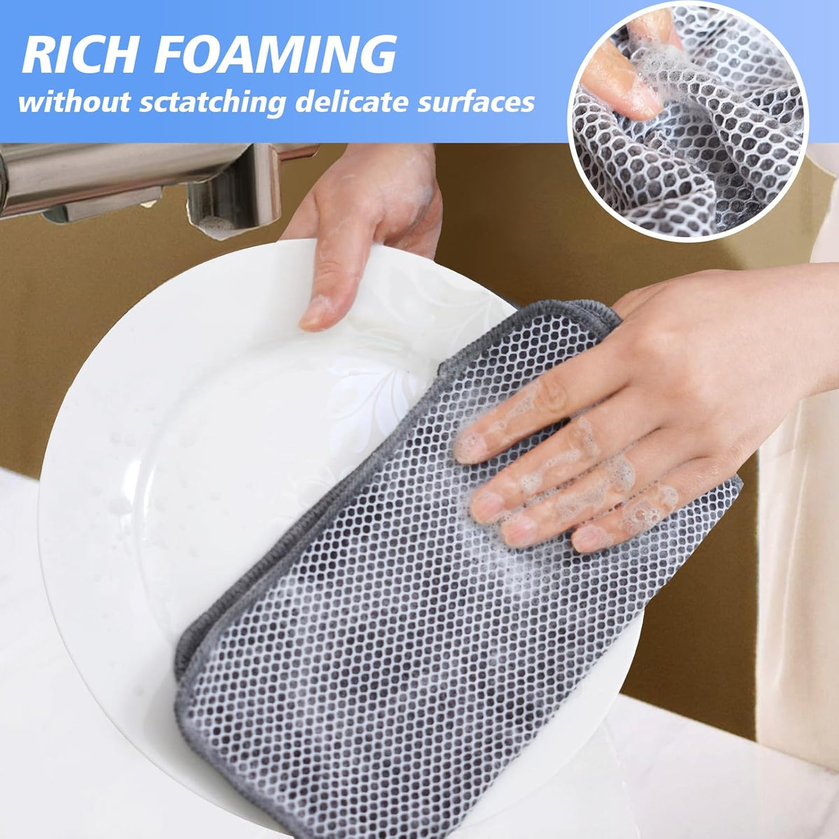 KinHwa Kitchen Washcloths for Dishes Absorbent Microfiber Dish Cloths Quick Dry Dish Rags with Poly Scour Scrub Side Ideal for Kitchen Cleaning (Gray, 10inch X10inch 9Pack)