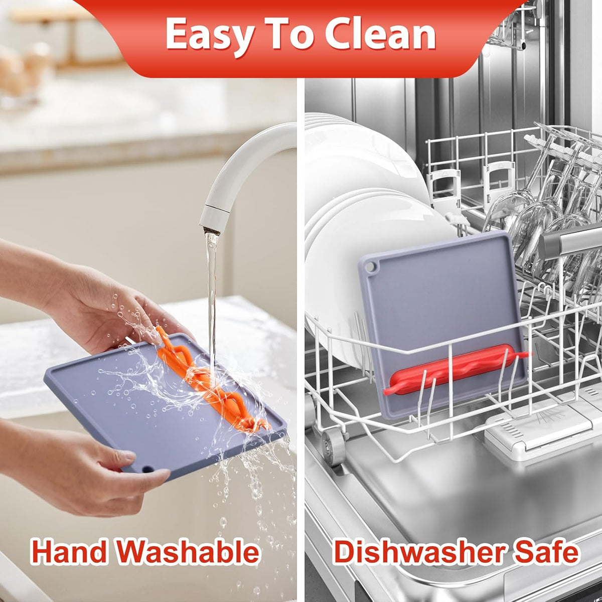 Silicone Spoon Rest for Stove Top, Non-Slip and Heat-Resistant, BPA-Free Kitchen Spoon Rest for Spoons and Ladles, Gray + Red