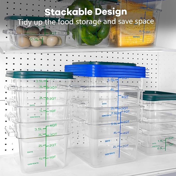 4 Pack Food Storage Containers with Green Lids, 2.0 Qt - Square, Clear, Polycarbonate