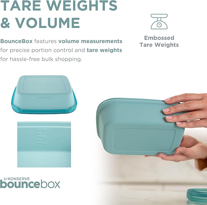 U Konserve Platinum Silicone Food Storage Bento Box Dual Seal Rectangle Container - Leak Proof, Shatter Proof, Dishwasher Safe, Plastic Free - 48oz (Seafoam)