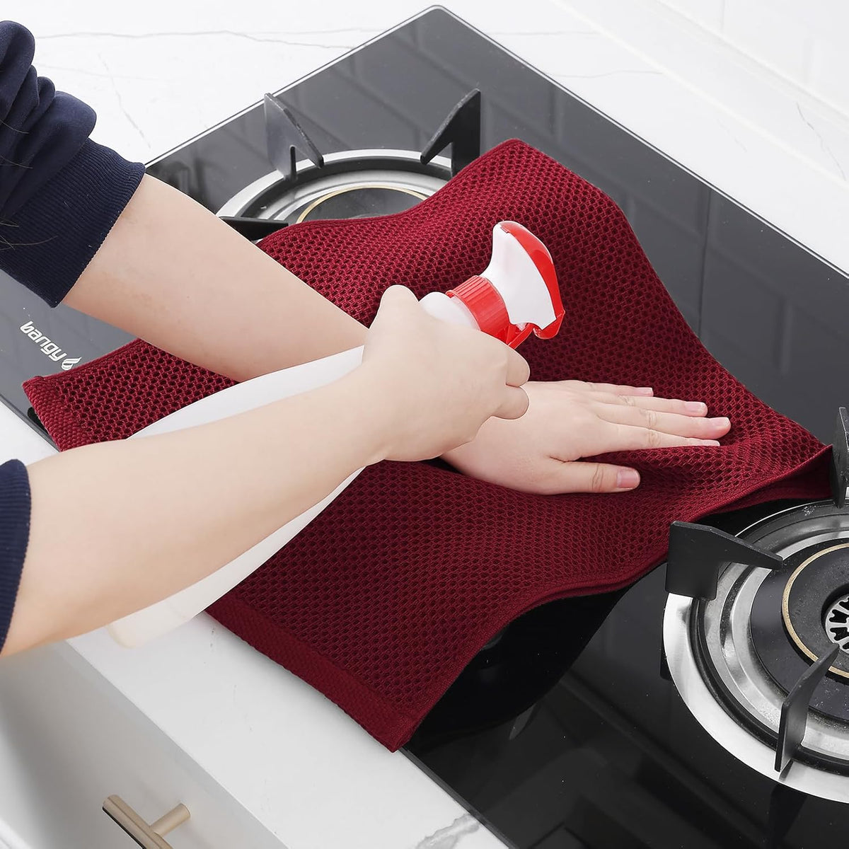 Homaxy 100% Cotton Waffle Weave Kitchen Dish Towels, Ultra Soft Absorbent Quick Drying Cleaning Towel, 13 x 28 Inches, 12-Pack, Burgundy