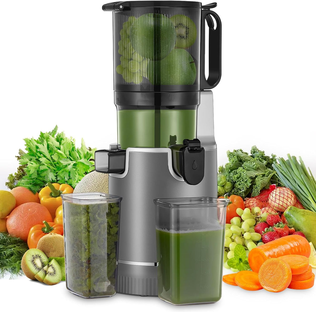 Juicer Machines, 5.4" Extra Large Feed Chute Fit Whole Fruits & Vegetables, Slow Masticating Cold Press Juicer Easy to Clean, 250W, High Juice Yield