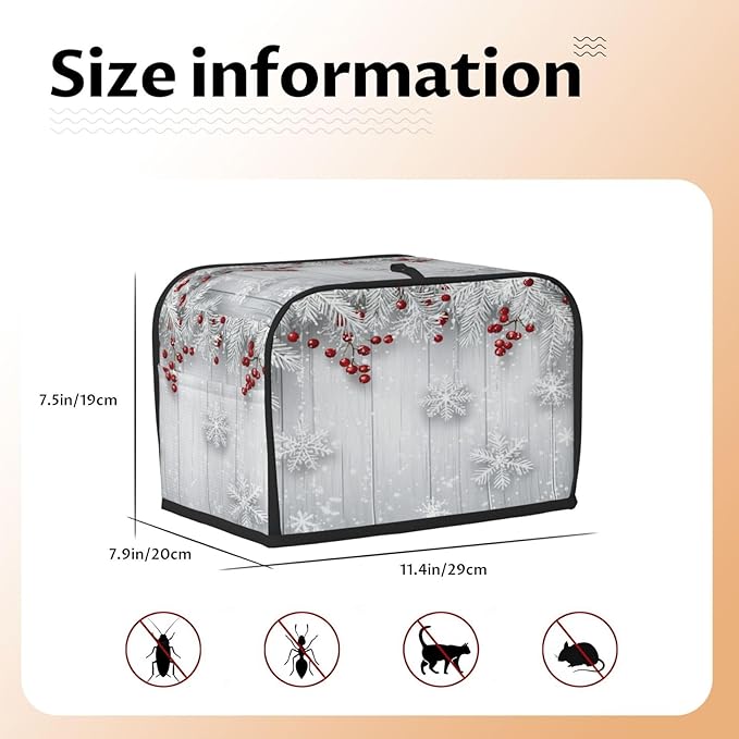Toaster Cover 2 Slice Snowflake Winter White Berry Kitchen Small Appliance Covers with Pockets Dust and Fingerprint Protection