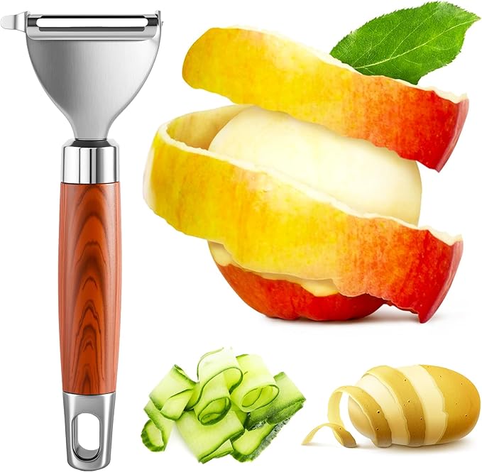 Vegetable Peeler - Stainless Steel Y-shaped peeler Non-Slip Wood Grain Handle - Efficient for Potatoes, Apples & Fruits - Durable Kitchen Tool