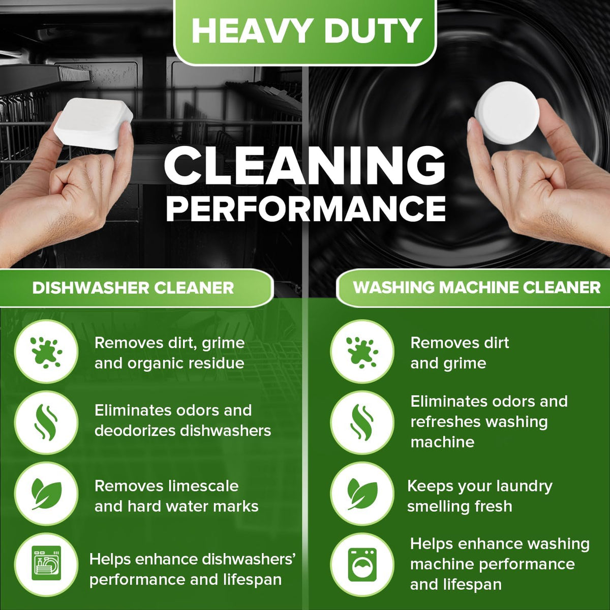 Dishwasher Cleaner + Washing Machine Cleaner Bundle - Heavy Duty Appliance Deep Cleaning, Descaling and Deodorizing.