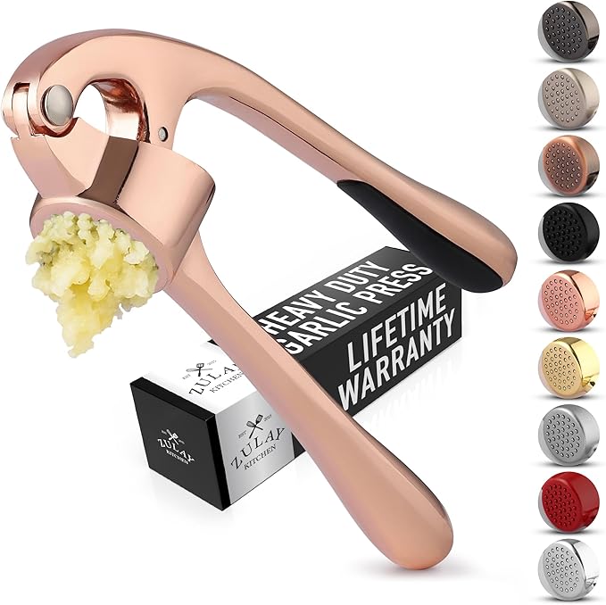 Zulay Kitchen Premium Garlic Press - Durable Garlic Masher with Soft, Easy to Squeeze Handle - Garlic Mincer Tool - Sturdy Easy to Clean Garlic Crusher (Rose Gold)