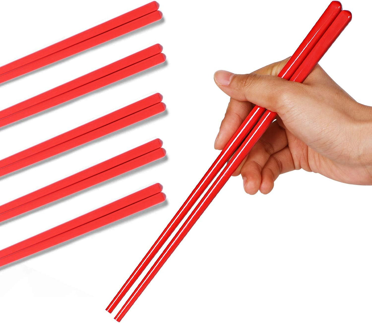 LEETOYI Ceramic Chopsticks Set of 5, Porcelain Chinese Chopsticks Easy To Clean, 9.6-Inch (Red)