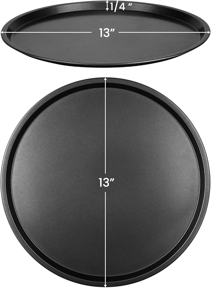 DecorRack 13 Inch Carbon Steel Pizza Pan, [Premium] Non-Stick Coating, Commercial Grade, Serving Tray, Heavy Duty Round Baking Tray for Oven Use (2 Pack)
