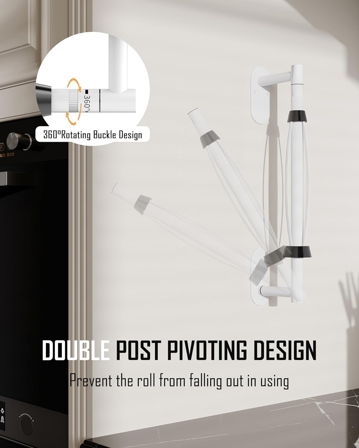 Paper Towel Holder Under Cabinet, Single Hand Operable Roll Holder with Damping Effect,No Drilling or Wall Mounted SUS304 Stainless Steel for Kitchen Bathroom (White)