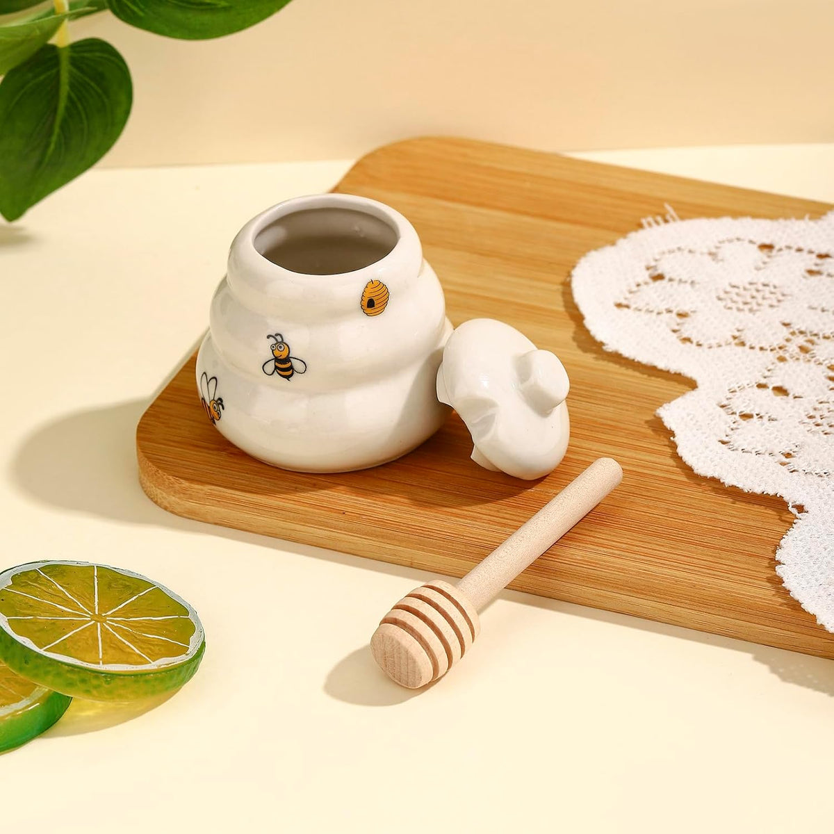12 Sets Ceramic Bee-Happy Honey Pot with Dipper，Honey Jar Serving Set with Exquisiting Package for Wedding Favor,Bridal Shower Favor, Baby Shower Favor，Party Favor (12)