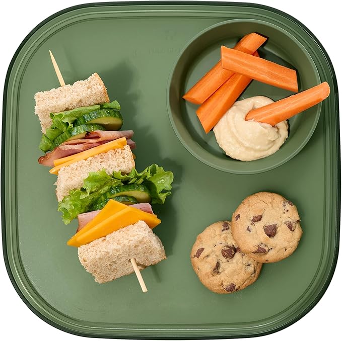 Madesmart Dipware Reusable Dining Plate/Serving Tray for Appetizers and Snacks, Food-Safe Appetizer Serving Platter with Removable Dip Bowl, Olive