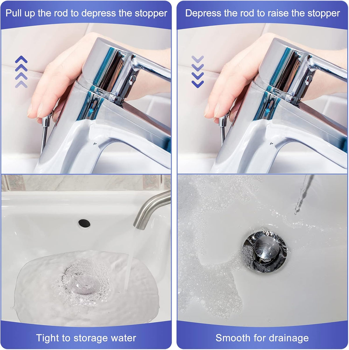Enhon Pop up Stoppers Compatible with Moen Drain Components, Chrome Bathroom Sink Drain Plunger, 4-7/8 Tall, 1-1/4 Cap Dia, with 1 Mounting Hole and Gasket Seal, Replacement for 88994 (3 Pack)