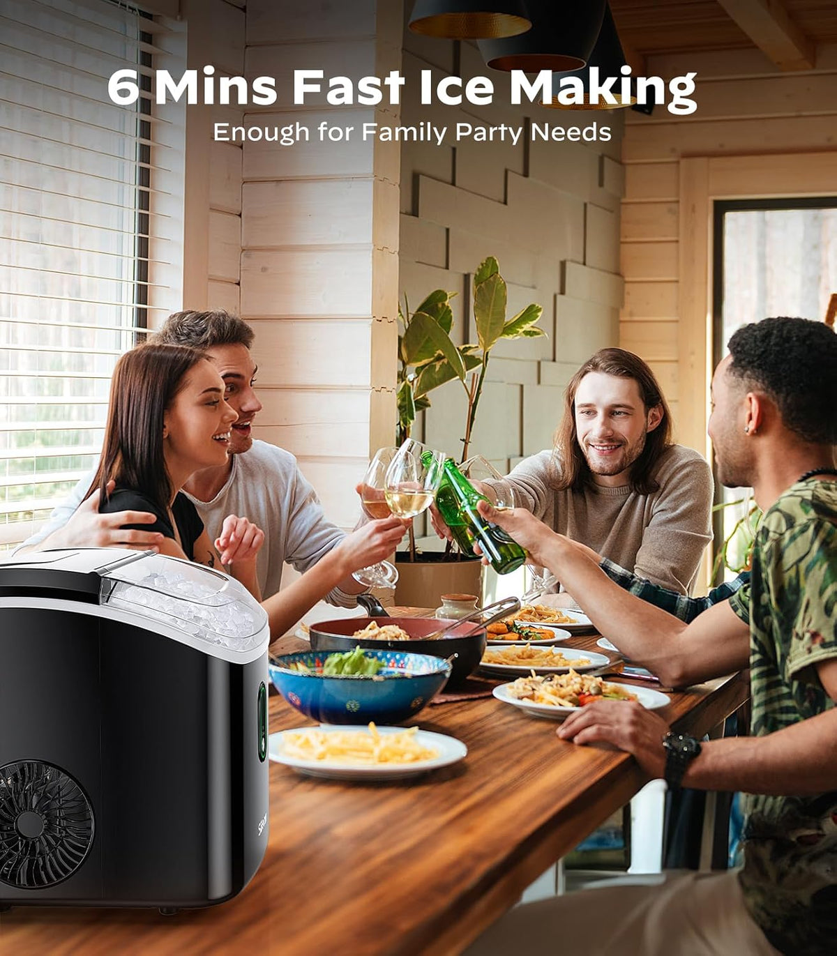 Silonn Nugget Ice Maker Countertop, Portable Pellet Ice Machine with Self-Cleaning Function, Sonic Ice Maker Produces 33lbs of Chewable Ice in 24 Hours, Ideal for Home Kitchen and Office, Black