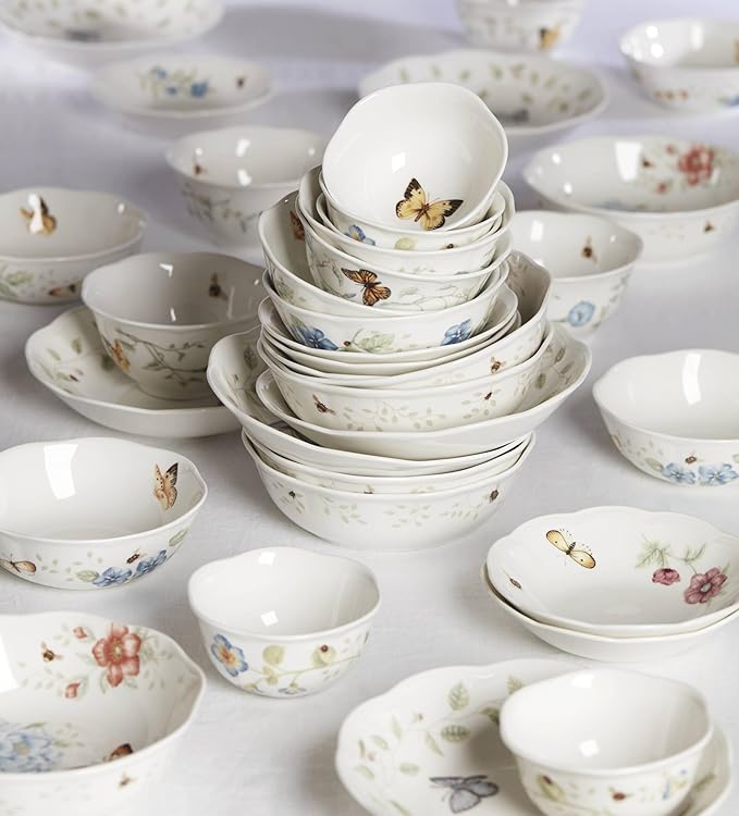 Lenox Pasta Bowl, 20oz Butterfly Meadow Pasta Bowl 1-Piece, Service For 1, Porcelain, White Serving Bowls, Wide, Shallow, Lenox Butterfly Meadow Collection, Dishwasher & Microwave Safe (White 1-Piece)