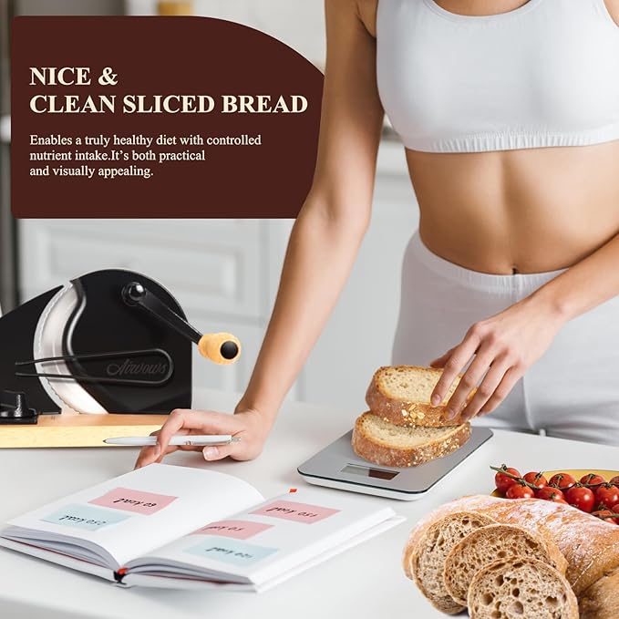 Manual Bread Slicer for Homemade Bread,Even Slicing Thickness-Adjustable Slices,Sourdough Slicer with Scale Lines&SuperStrong SuctionCup Fixation (Black-Guide)