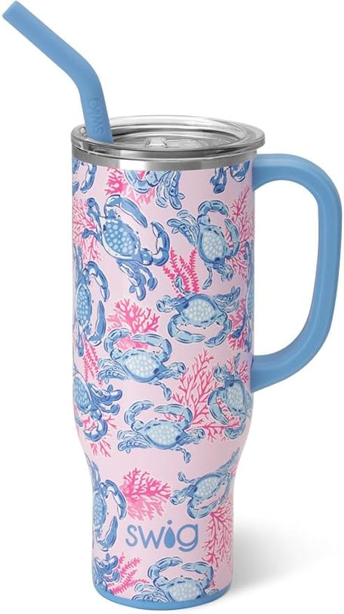 Swig Life 30oz Mega Mug, 30 oz Tumbler with Handle and Straw, Cup Holder Friendly, Dishwasher Safe, Extra Large Insulated Tumbler, Stainless Steel (Get Crackin)
