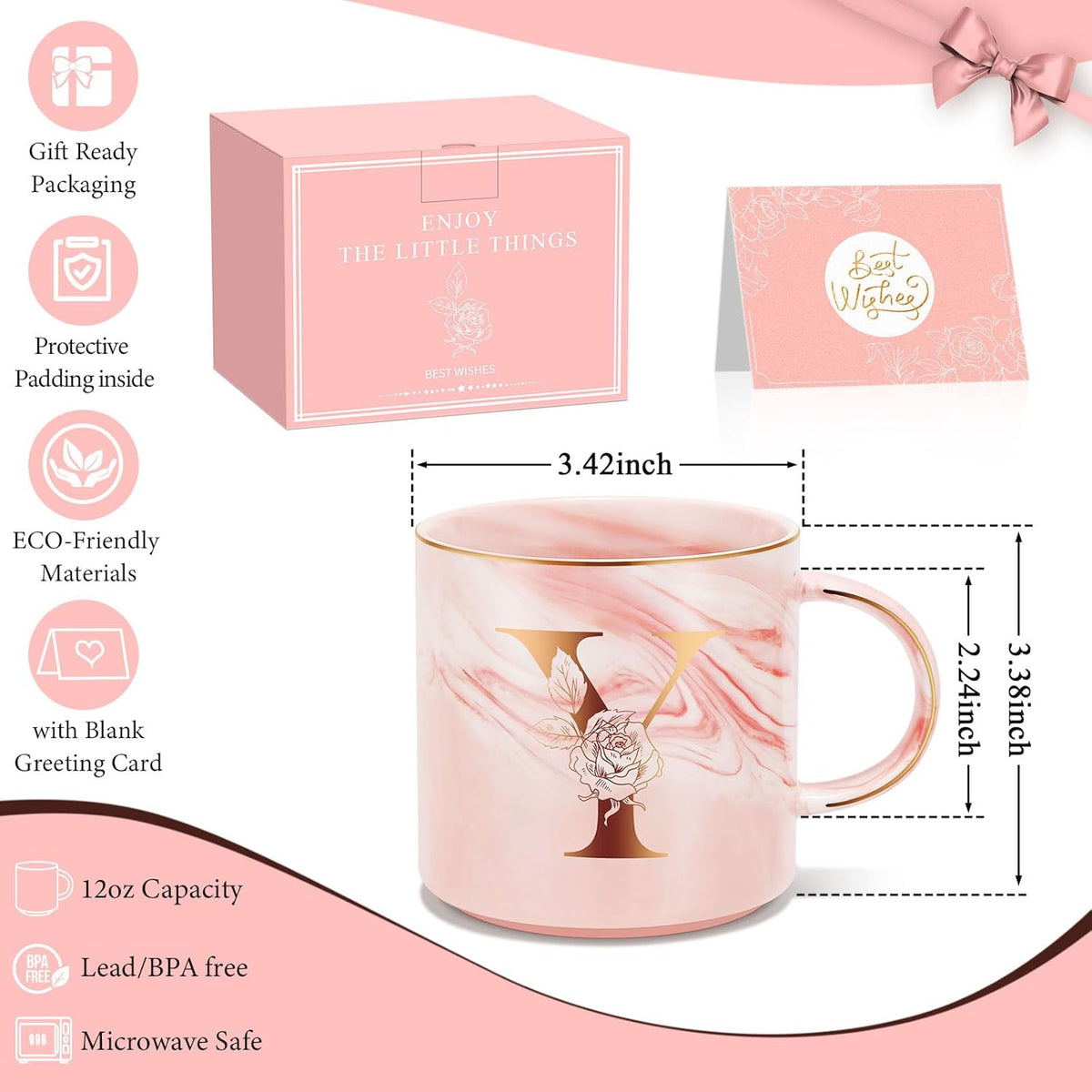 Personalized Gifts for Women Coffee Mug, Initial Customized Gift Monogrammed A-Z Coffee Mug 12 OZ, Christmas Anniversary Birthday Gifts for Women Mom Grandma Friend Sister Wife (Y)