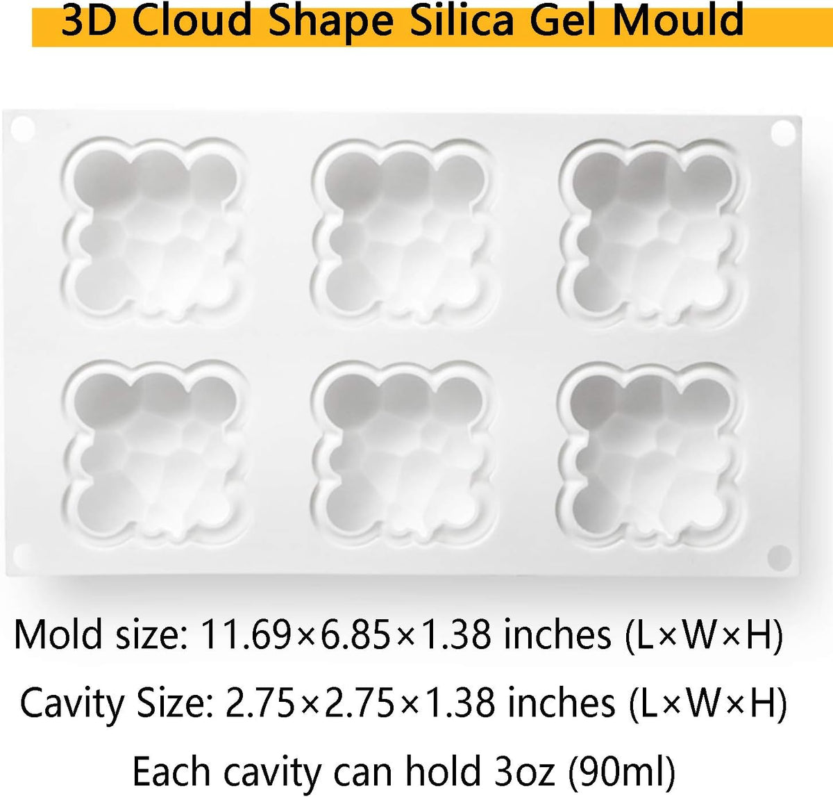 OCPO KITCHEN Cloud Silicone Mold for Baking Mousse Cake, Dessert, Pastry, Ice Cream, Pudding, Jelly, Cake Decoration Mold, Cloud Shape (6-Cavity)