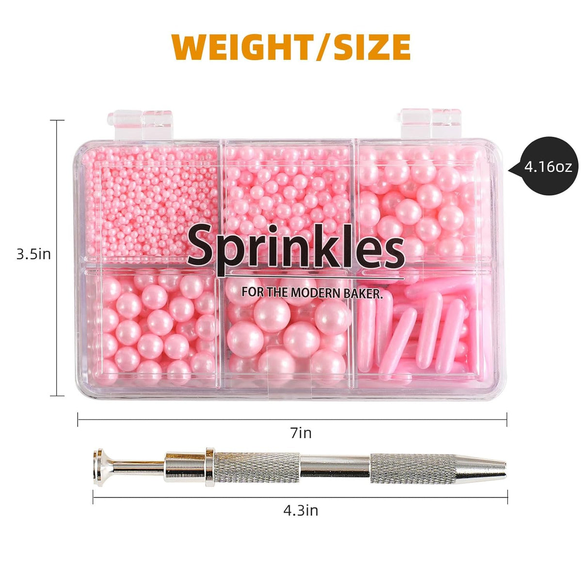 Kasvan Pink Mix Sugar Sprinkles - Edible Candy Pearls with 4-Claw Sprinkle Pen,118g/4.16 Oz, Gift Box Pack, Baking Cake Decorations, Ice Cream Toppings and Cookie Decorating (Pink)