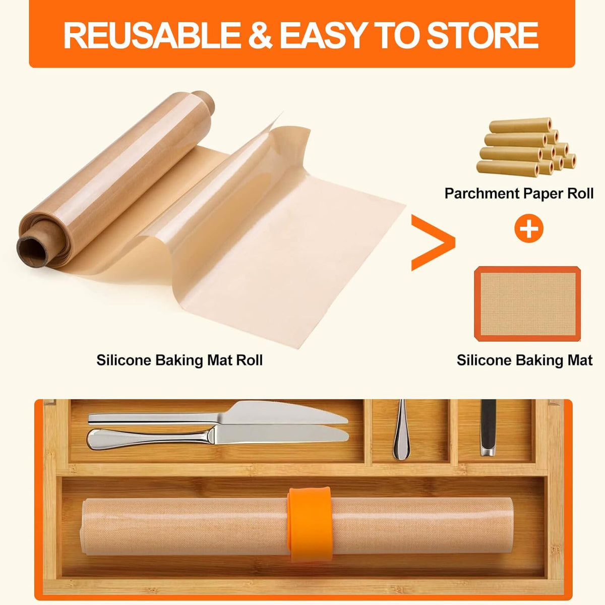 Silicone Baking Mat Roll -12IN x 10FT Non Stick Heat Resistant Food Grade Baking Mats, No Slip Reusable Freeze Dryer Mat,Pastry Mat,Countertop Protector Mat, Washable Oil-Proof Refrigerator Liners
