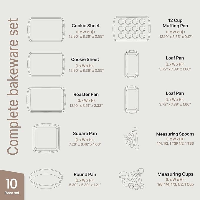 Royal Blue 10-Piece Bakeware Sets, Nonstick Carbon Steel Baking Sheet & Pans, Stackable Space-Saving Bakeware, Dishwasher Safe, Stain-resistant, PFOAPFOSPTFE Free, Oven Safe Up To 450°F (230°C)
