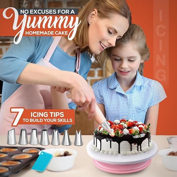 RFAQK 100pcs Cake Pan Sets for Baking + Cake Decorating Supplies: 3 Non-Stick Springform Pans Set (4, 7, 9 inches), Icing Tips, Cake Leveler – Multi-functional Leak-Proof CheeseCake Pan & eBook