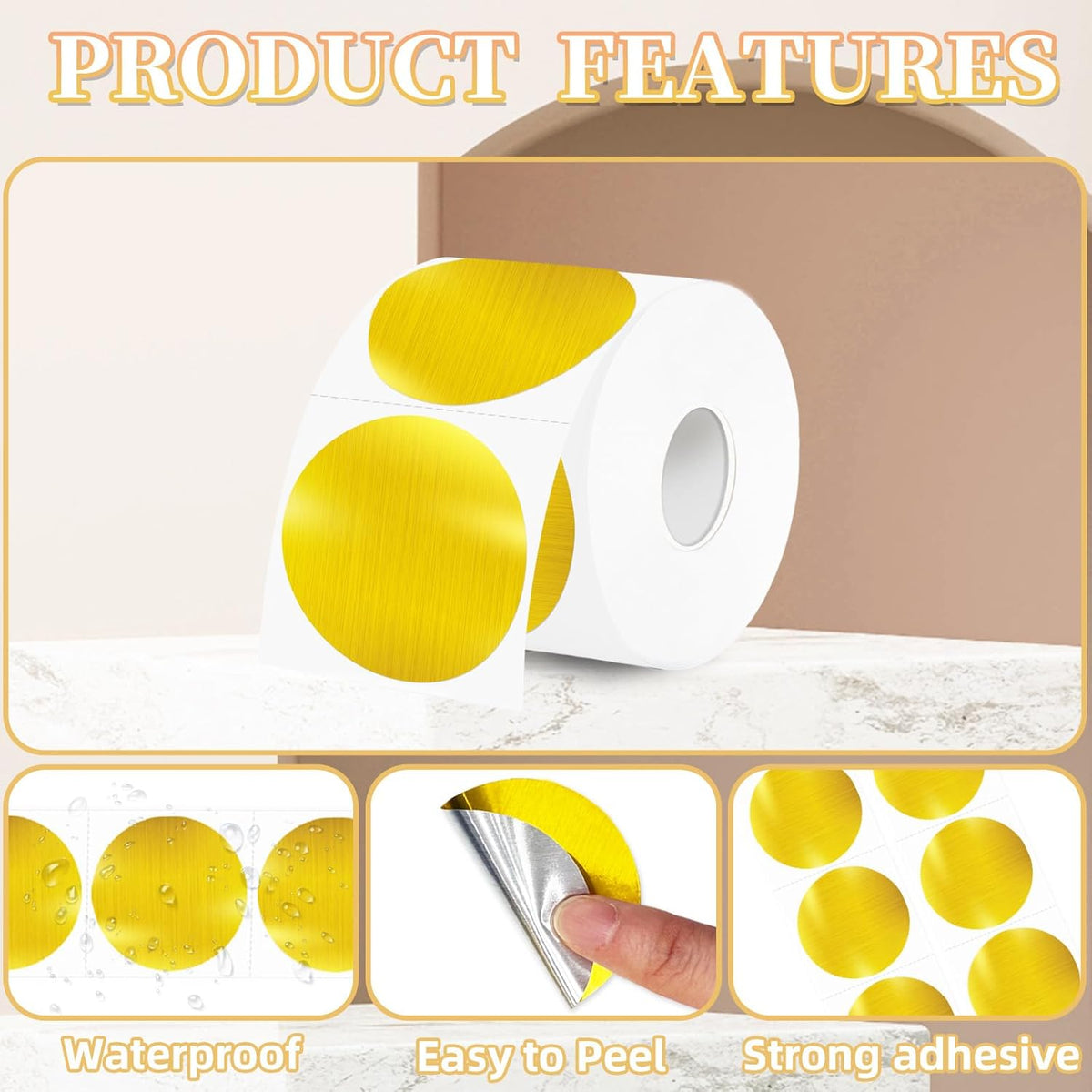 2''Holographic Thermal Label,Gold Round Self-Adhesive Direct Thermal Label,Thermal Stickers for DIY Logo Design,Name Tag (300/Roll
