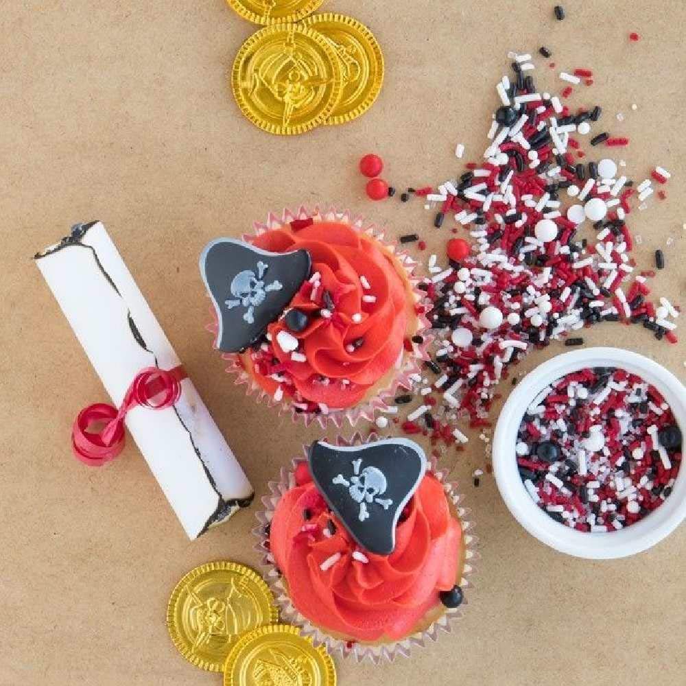Red White and Black Sprinkles for Cake Decorating and Baking Cupcakes - Fancy Edible Red Sprinkles for Cookies with White Black Sprinkle Decorations in Jimmies, Nonpareils, Sugar Pearl with Star Quins