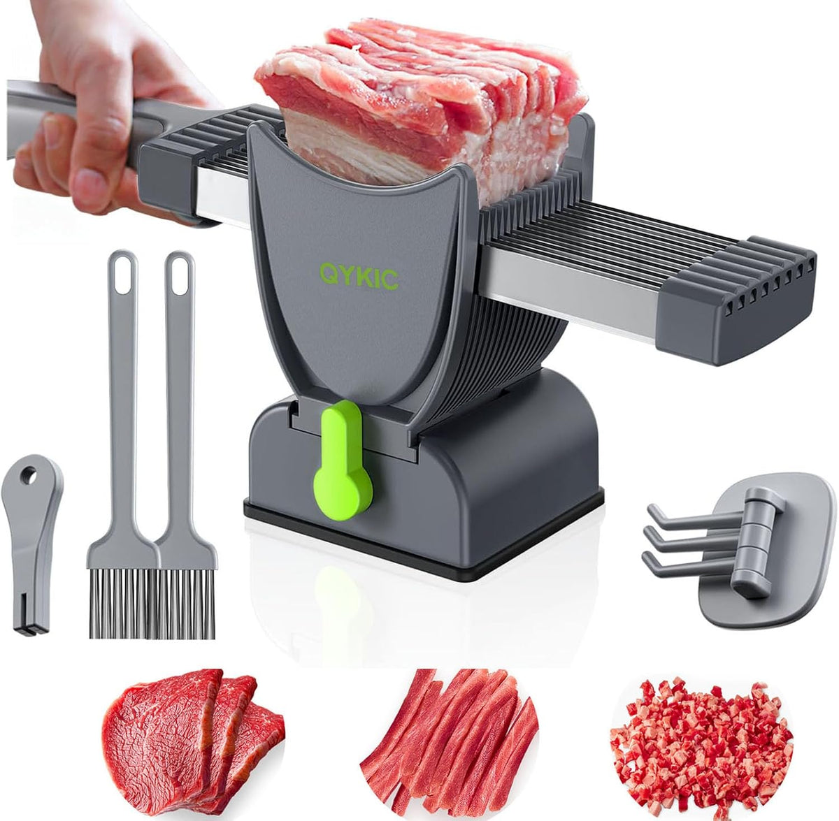 Fresh Meat Slicer, Thickness Adjustable Stainless Steel Kitchen Cleaver Knife Set With Block, Manual Fresh Meat Cutter Jerky Slicer For Beef Pork, Cooking BBQ Hot Pot (Gray) (Gray)