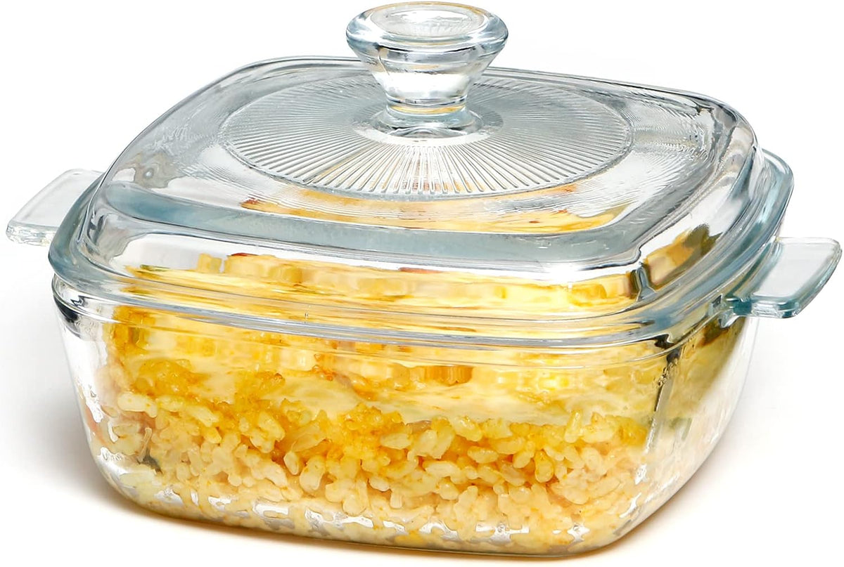 NUTRIUPS 0.8L Glass Casserole Dish with Lid Oven Safe Square Casserole Dish 5.9in Glass Microwave Bowl With Lid Microwavable Cookware (25oz-Mini)