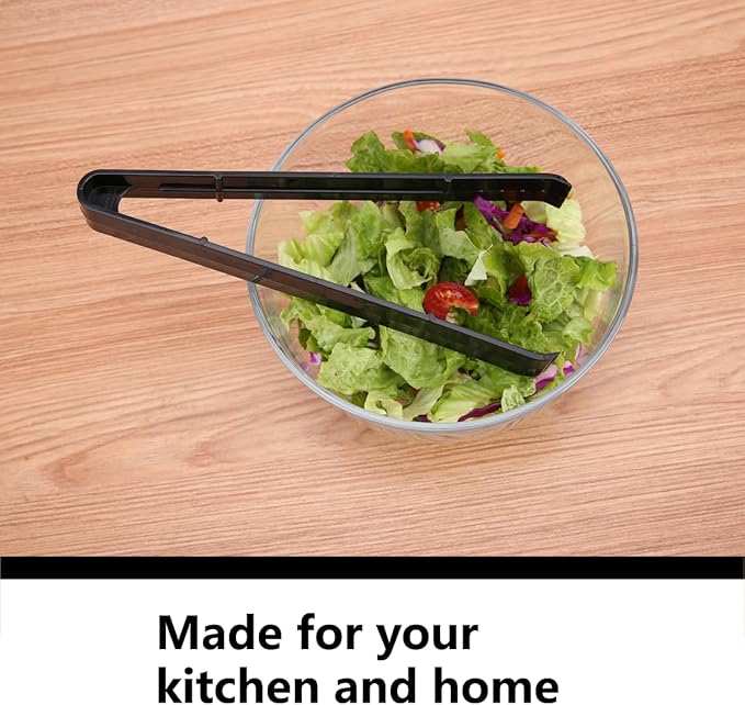 24 Pieces Plastic Salad Tongs, Black Kitchen Serving Tongs, 9 Inch Disposable Utensils Set, Perfect for Buffets and BBQ, Food Safe Material (24, Black)