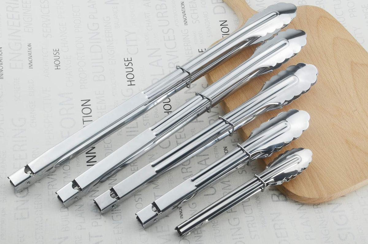 Stainless Steel Locking Kitchen Tongs Extra Long Sturdy Heavy Duty Tongs Set for Cooking Grilling and Barbecue BBQ (14-Inch 3 Pieces)